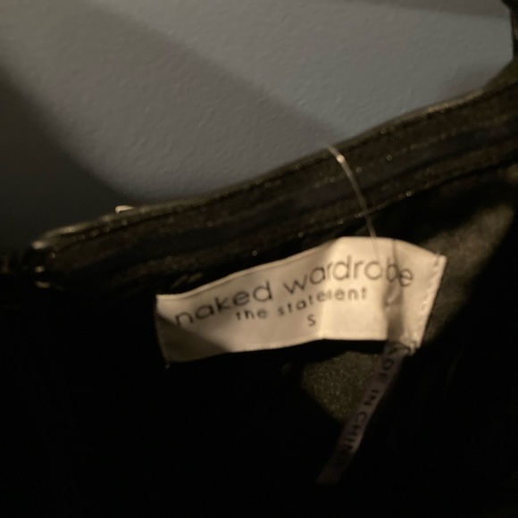 Puffy Sleeve Faux Leather Draped Mini Dress Black NWT - Picture 5 of 6